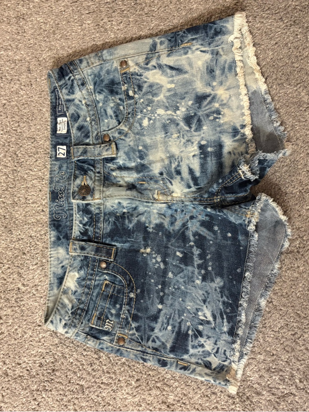 Miss Me Acid-Wash Denim Cutoff Shorts - Blue and Cream